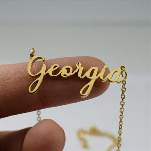 Gold Plated Bijoux Femme State Script Georgia Choker Necklace State Pendant Stainless Steel Chain Ketting Christmas Gift