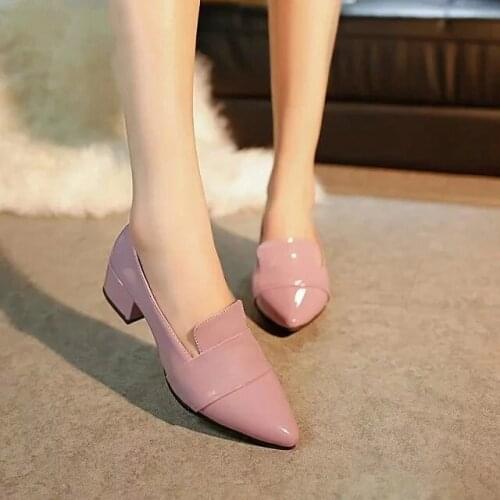 Dropshipping High Heels Shoes Women Pumps Patent Leather Single Woman Dress Shoes Thick Heels Pointed Toe Leopard Female Pumps