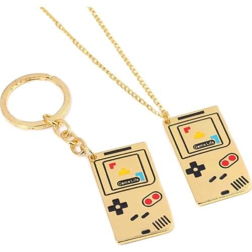 RJ Childhood Memories Golden Game Console Mobile Phone Pendant Necklace Woman Man Metal Game Handle Chain Jewelry Accessory Gift