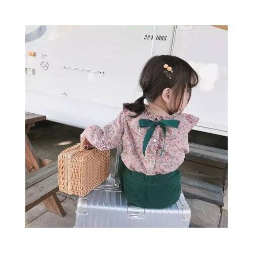 Spring Autumn New Baby Clothing Toddler Baby Girls Floral Shirt Long Sleeve Girls Ruffle Tops Cute Girls Peter Pan Blouse Tees