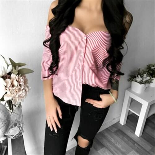 Fashion Womens Ladies Striped Shirts Summer Long Sleeve Shirt Loose Casual Blouse Tops Shirts Femme New