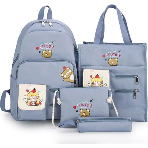 2021 Japanese Cartoon Print Kids School Backpacks for Teenager Girls Cute Kids School Bags Set Canvas Travel Backpack Schoolbag