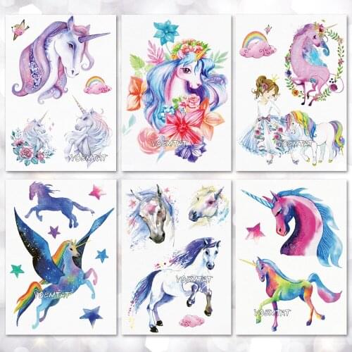 Unicorn Pattern Temporary Tattoo Stickers Waterproof Women Fake Hand Tattoos Adult Men Body Art