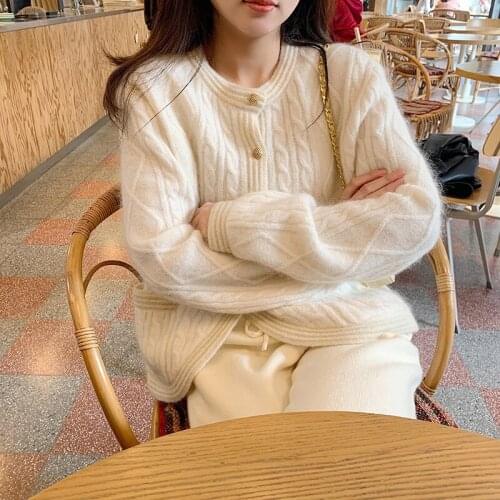 Knitted Cardigan Autumn Womens Mohair White Gentle Loose Lazy Sweater Jacket womens autumn coat 2021