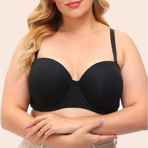 Plus Size Big Cup Bras For Women Sexy Lace Lingerie Underwired Padded Underwear Push Up Brassiere Full Figured Black Tops