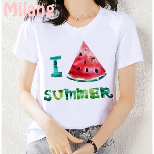 Watermelon Pineapple Graphic Mujer Camisetas White Tops T Shirts Summer Aesthetics Graphic Short Sleeve Polyester Women T Shirts