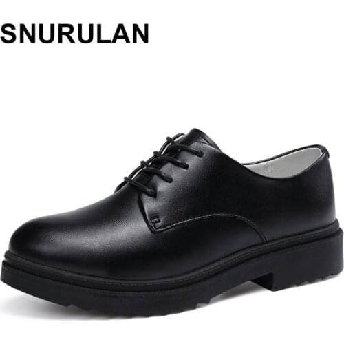 SNURULANHigh Quality Women Oxfords FlatsPlatformshoes Genuine Leather Lace-up Round Toe Creeper White Loafers Shoes ForWomenE501