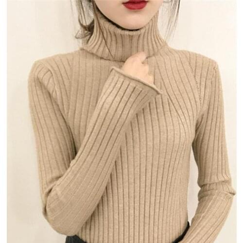 2019 ladies autumn high quality winter thick warm solid color sweater long-sleeved slim Wild high collar knit pullover women