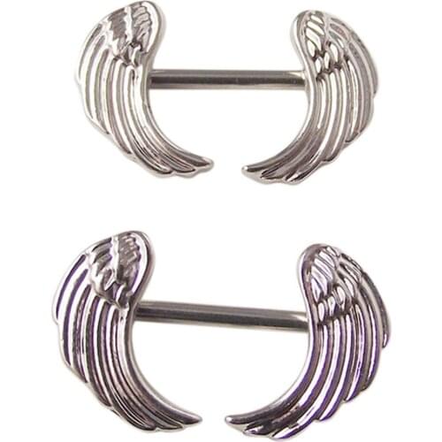 1/2/4pcs 316L Angel Wings Feather Angel Wings Body Nipple Rings Jewelry Women Bar Barbell Piercing Ring