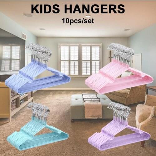 10pcs Solid Color Metal Hangers for Baby Clothes Thin Notched Grooves Hangers ,11.6"