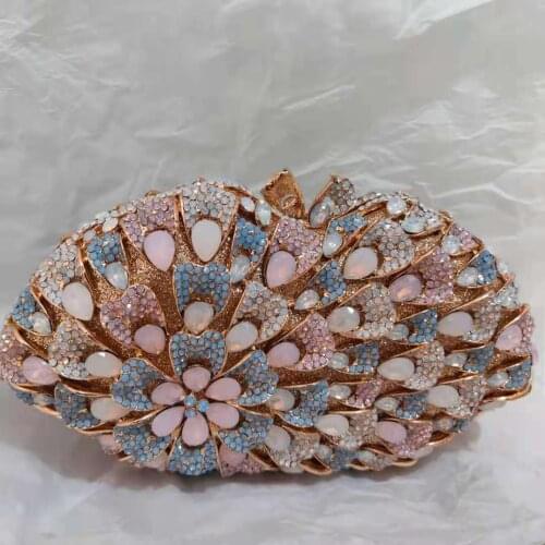 100% Handmade Pink Rhinestone Diamond Party Clutch Purse Flower Crystal Evening Bags Lady Wedding Bridesmaid Clutches Minaudiere