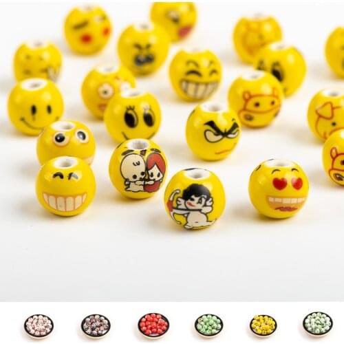 14# 20pcs Spherical Ceramic Beads Cartoon Character Face Big Bead Wholesale For Jewelry Maker 14mm #A105A