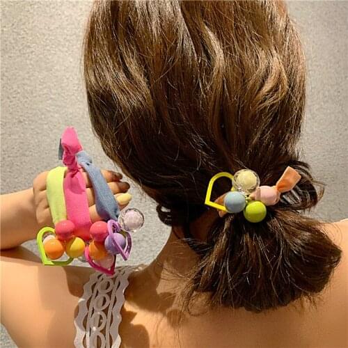 2021 New Fluorescent Color Love Hair Tie Pearl Hair Rope Rubber Band Ball Hair Jewelry Fresh Macaron Hair Tie