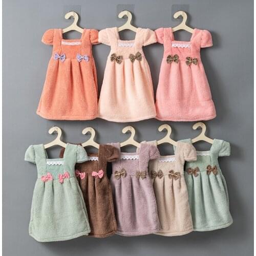 3Pieces Wholesale 25x40cm Quick-drying Hanging Hand Towels Kawaii Dress Pattern Coral Fleece Towels for Baby Bath Hand Dry Towel
