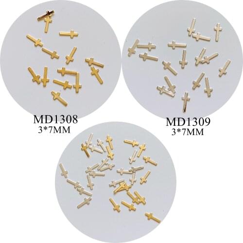 3D Approx. 100pcs/bag Metal Stud Flat-back Cross Shape Stud Gold and Silver Cross MD1308-1309