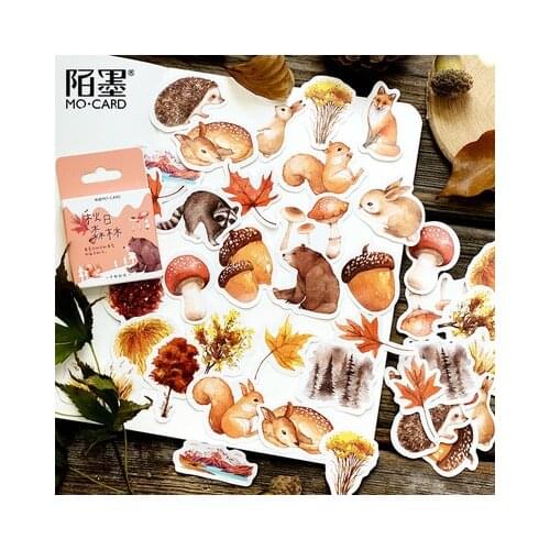46PCS/box Autumn Forest Journal Scrapbook Gift Packing Decoration Lable Sealing Paper Stickers DIY Crafts