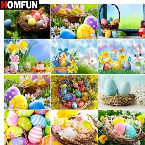 HOMFUN Art 5D Diy Diamond Painting "Thanksgiving bunny egg" Diamond Pictures Cross Stitch 3D Rhinestone Embroidery Decor