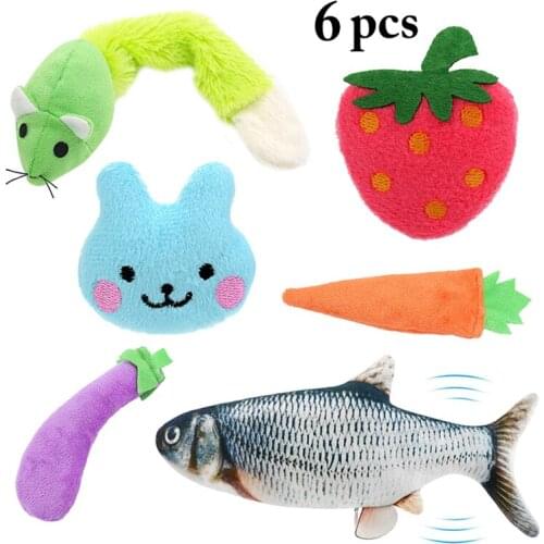 6PCS Teeth Grinding Catnip Toys Funny Interactive Plush Carrot Cat Fish Toy Pet Kitten Claws Thumb Bite Cats mint Chewing Toy