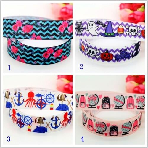 7/8'' Free shipping flower halloween navy school printed grosgrain ribbon hairbow headwear party decoration wholesale 22mm S577