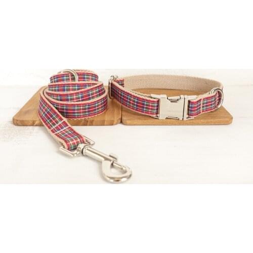 Free engrave name ID British style colorful gingham accessory THE SCOTLAND plaid fashion dog collars and leash metal buckles