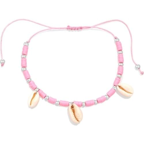 Cowrie Seashell Pink Polymer Clay Heishi Beads Surfer Anklet Women Girl 2020 New Fashion Cute Good Quality Beach Jewelry Present