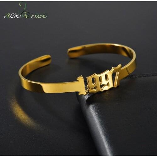 Nextvance Stainless Steel Customized Birth Year Adjustable Bracelet For Women Men Personalized Year Gold Silver Color Bangle