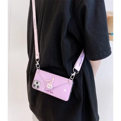 Cute cartoon bear Crossbody Lanyard wallet Phone case For iPhone12 Mini 11 Pro XS MAX XR SE Leather Card Slot Cover For huawei