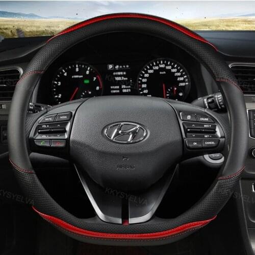 Carbon Fiber Leather Steering Wheel Cover D Shape for Hyundai ioniq 2016 2017 2018 2019 2020 Leather Car Styling Auto Protector