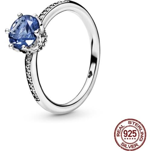 CodeMonkey 2021 New 925 Sterling Silver Rings For Women Blue Zircon Sparkle Crown Ring Making Jewelry Gift Party Engagement R100