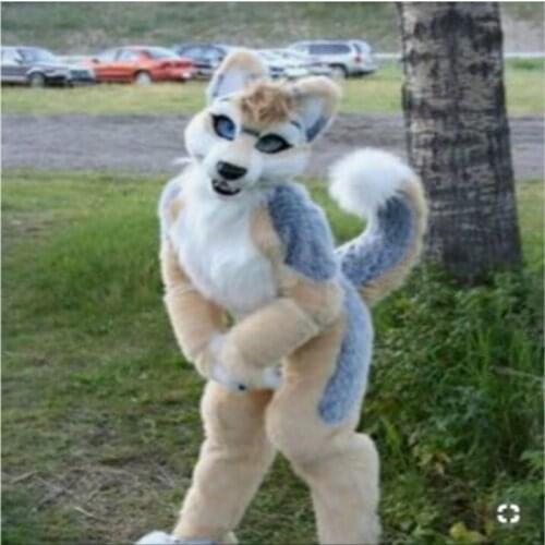 Long Fur Brown White Husky Dog Fursuit Mascot Costume Suit Cosplay Party Game Dress Adult Size Halloween Outdoor Decorations