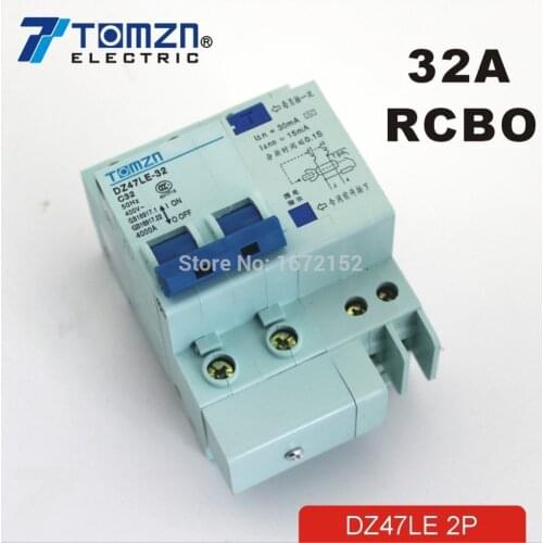 DZ47LE 2P 32A 230V~ 50HZ/60HZ Residual current Circuit breaker with over current and Leakage protection RCBO