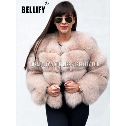 European Brand Audrey Khaki Natural fox fur coats gorgeous puffy shaped bubble Real fox fur jackets