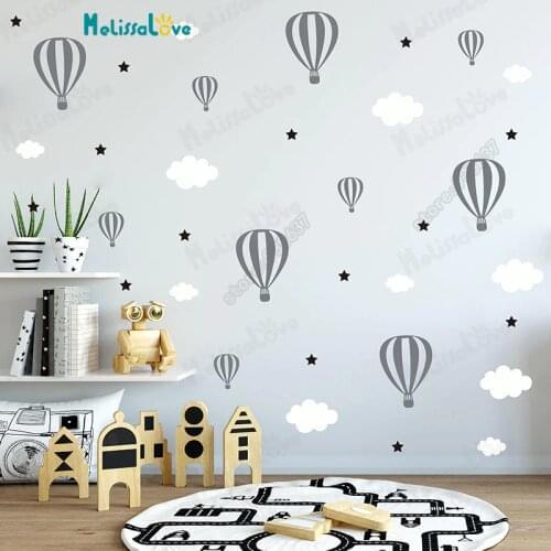 Hot Air Balloons Clouds And Stars Nursery Decor Vinyl Removable DIY Wall Stickers Bedroom Self Adhesive Art Mural Sticker JW577