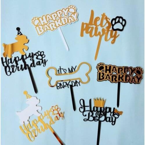 Ins Cartoon Pet Dog Acrylic Cake Topper it`s my barkday Lovely dog Cake Topper For Pet Dog‘s Birthday Party Cake Decoration