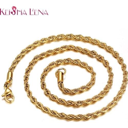 Keisha Lena Doreen Beads gold-color Stainless Steel Braiding Chain Necklaces twist pendant necklace chain