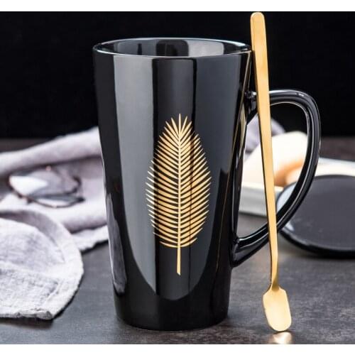 Ceramic 500ml Coffee Mug Creative Forest Star Art Pattern Cup Milk Mugs With Lid Spoon Home Drinkware Lovers Gift Wedding Gift