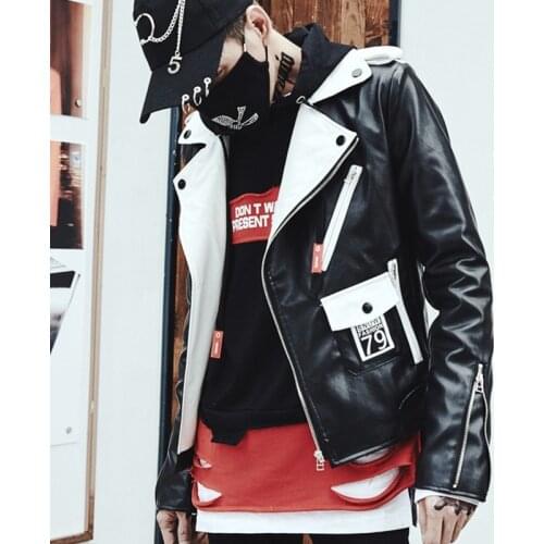 High Quality Mens Casual Hip Hop Pu Leather Jacket Gothic Printed Streetwear Coat Motorcycle Biker Jackets Faux Leather Coats