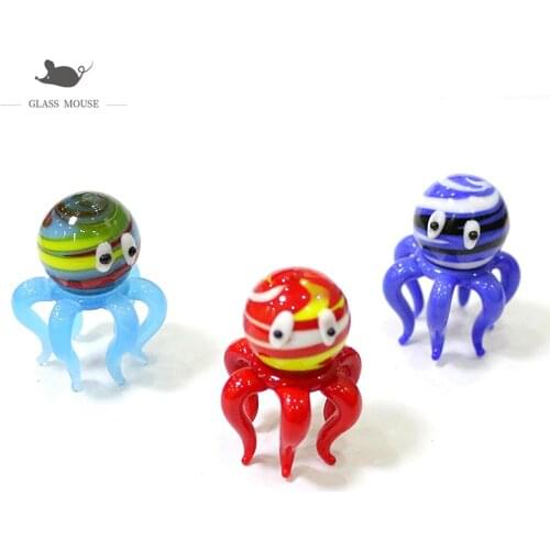 Cute Murano Glass Octopus Mini Figurine Colorful Cartoon Sea Animal Craft Ornaments Aquarium Fish Tank Kawaii Decor Accessories