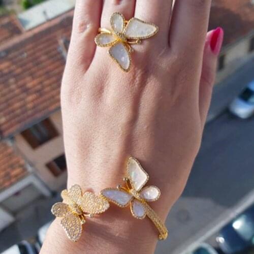 Missvikki Luxury Noble Gorgeous Romantic Butterfly Bangles Ring Jewelry Set Opal Stone CZ Bridal Wedding Engagement Jewelry