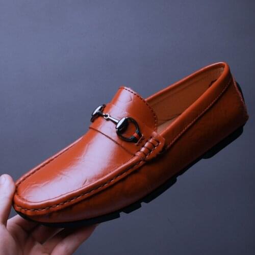 2021 Shoes Man 100% Genuine Leather Man Flat Shoes Casual Loafers Slip On Flats Shoes Moccasins Man Driving Shoes