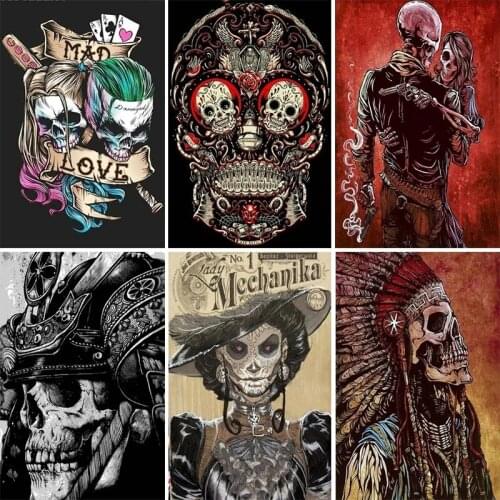 Hot Skeleton Art 5D DIY Diamond Painting Skull Flower Full Drill Embroidery Cross Stitch Rhinestone Mosaic Post Home Wall Decor