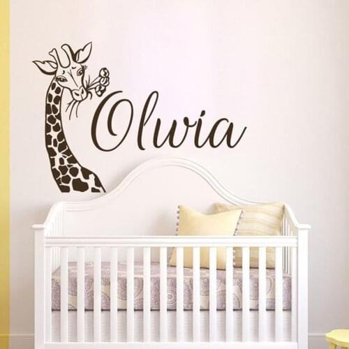 Giraffe Wall Decal Personalised Name Nursery Baby Room Kids Girls Bedroom Custom Name Home Decoration Vinyl Wall Sticker S807