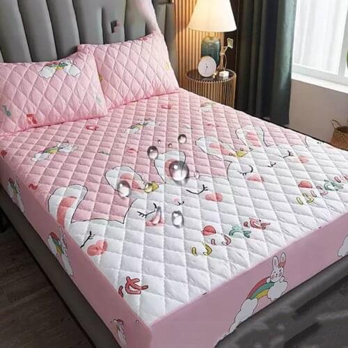 New Large Quilted Waterproof Mattress Cover Fully Jacquard Fabric Cartoon Printed Mattress Protector Soft Pad for Home Bed Decor