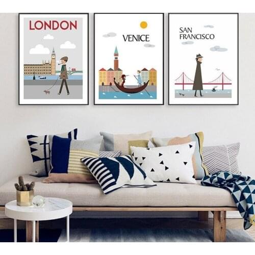 Wall Art Print Canvas Painting 3 Pcs Architecture City Nordic Style Modular Pictures for Living Room Poster Home Decor