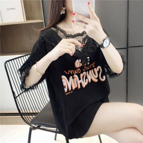 2021 New Women Summer Lace T Shirt Fashionable monogrammed T-shirt Loose Leisure short sleeves