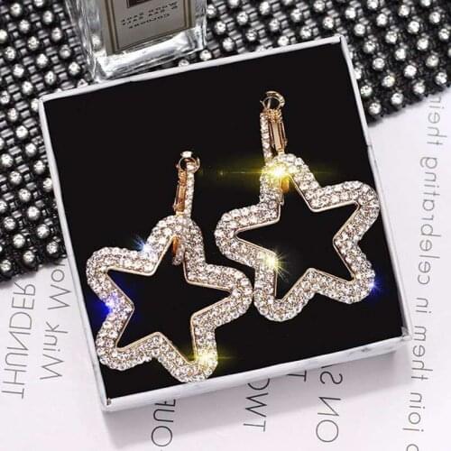 S925 silver Korea new fashion diamond earrings in Europe and the US set with diamond five-pointed star exaggerated ear nail