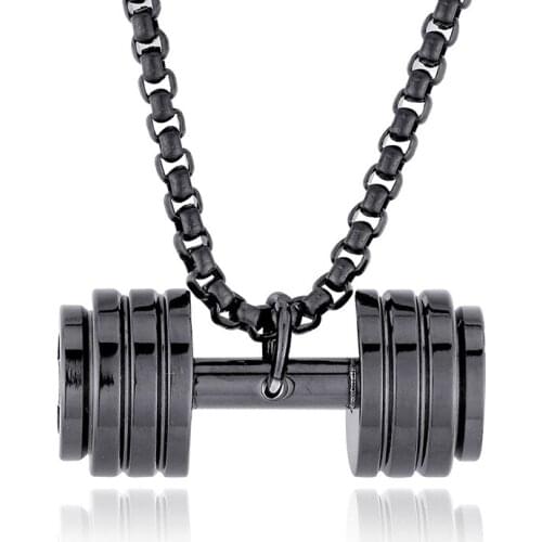 New Gold Black color Dumbbell Fitness Men Stainless Steel Necklaces Pendants Chain for Boyfriend Male Jewelry Creativity