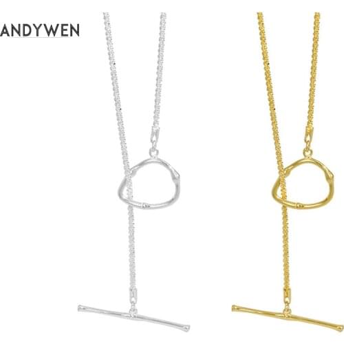 ANDYWEN 925 Sterling Silver Geometric Irregular Big Locker Long Chain Choker Necklace 2021 Rock Punk Party Jewelry Gift