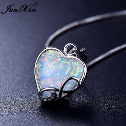Cute Female Heart Infinity Pendants Necklaces Vintage silver color Jewelry Boho Blue White Fire Opal Necklaces For Women
