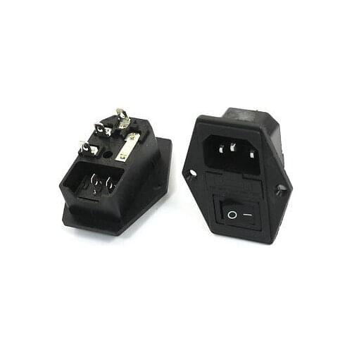 Panel Mount Fuse Holder IEC320 C14 Inlet I/O Black Button Power Socket 2 Pcs